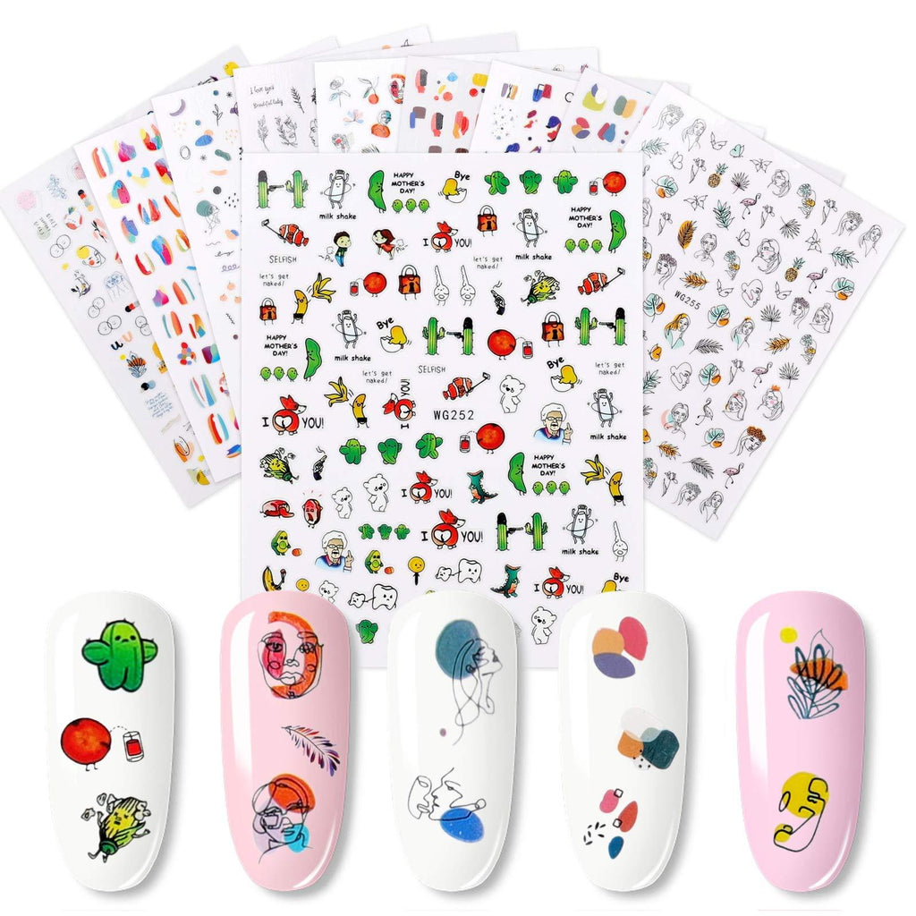 Graffiti Nail Art Sticker Decals, Face Stickers for Nails, 10 Sheet New Design Mother's Day 3D Self-Adhesive Abstract Face Curve Fun Graffiti Nail Design Acrylic Supplies DIY Decorations for Women Manicure Tips (800+ mini Pieces) - BeesActive Australia