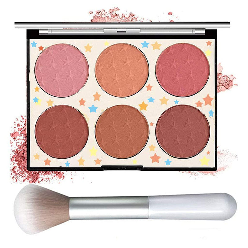 6 Colors Face Blush Palette,Matte Blush Palette Blush Powder Shimmer Face Contour and Highlight Blush Palette with A Blush Brush Color B - BeesActive Australia