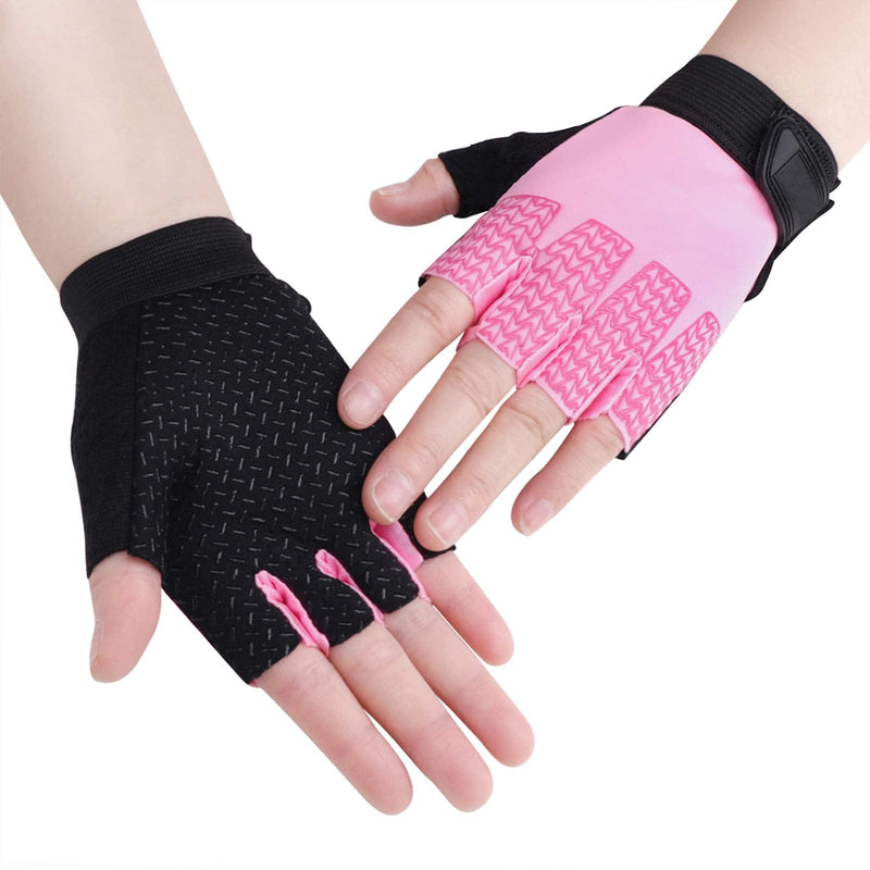 Kids Breathable Non-Slip Cycling Gloves Girls Boys Elastic Adjustable Roller Skating Cycling Half Finger Gloves Sports Fingerless Gloves for Mountain Biking Bicycle Racing Scooter Skateboarding Pink - BeesActive Australia