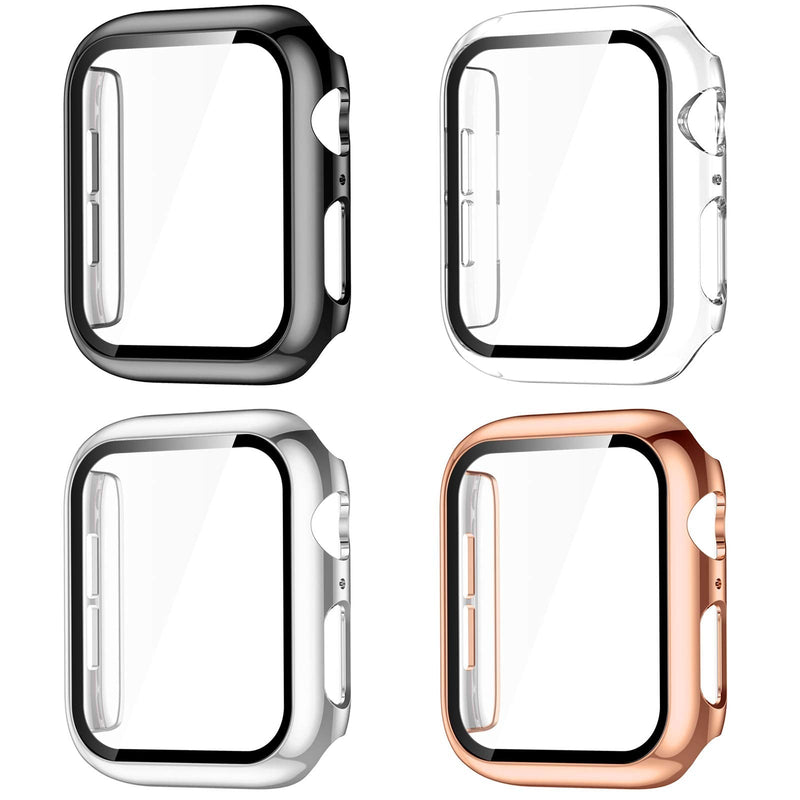 GEAK Compatible for Apple Watch Case 44mm Series 4 with Screen Protector, HD High Sensitivity Tempered Film Cover for iWatch SE Series 6/5/4 Women Men 4pack Black/Clear/Rose Gold/Silver 44 mm - BeesActive Australia