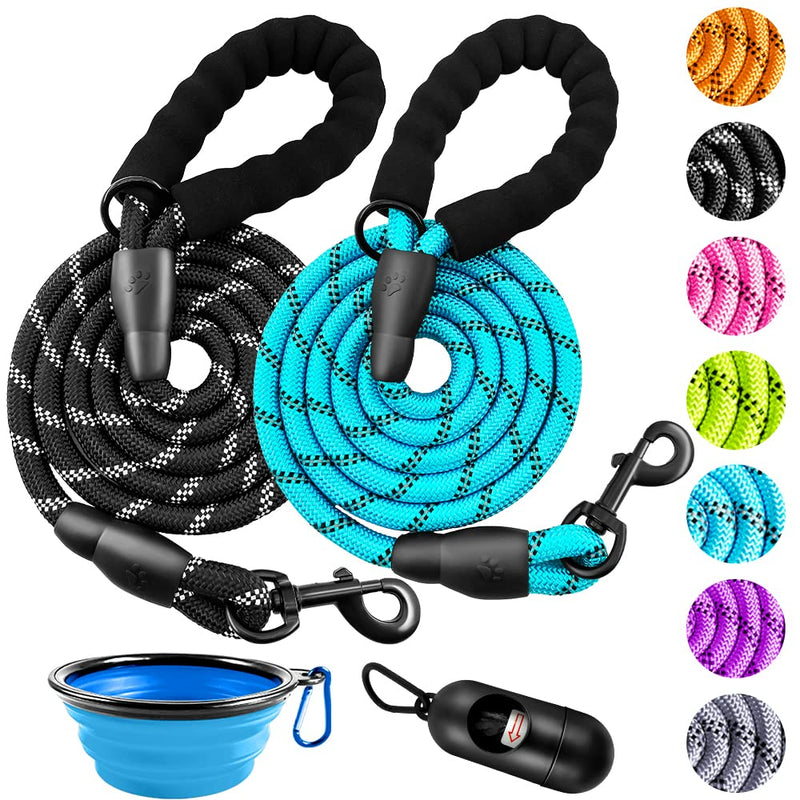 ZOVJCY 2FT/5FT/6FT/10FT Strong Dog Leash - Comfortable Padded Handle - Pet Dog Leash for Small Medium and Large Dogs with Collapsible Pet Bowl and Dog Garbage Bags 01 - Blue 1/2'' x 6 FT 2 Pack - BeesActive Australia