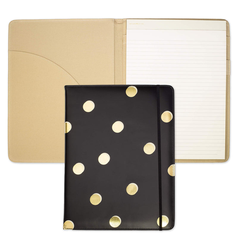 Kate Spade New York Black/Gold Leatherette Notepad Folio, Professional Padfolio with Lined Writing Pad, Interior Pocket, and Pen Loop, Scatter Dot - BeesActive Australia