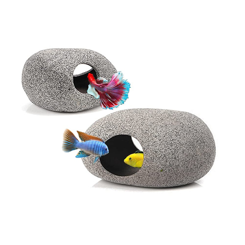 MUNLIT Stackable Aquarium Decoration Rock Caves, Fish Tank Accessories Cave Hideout, Hideaway for Shrimp Cichlid Cave Hiding Breeding Spawning, Betta Fish Hideout Oval style A(Small & Medium) - BeesActive Australia