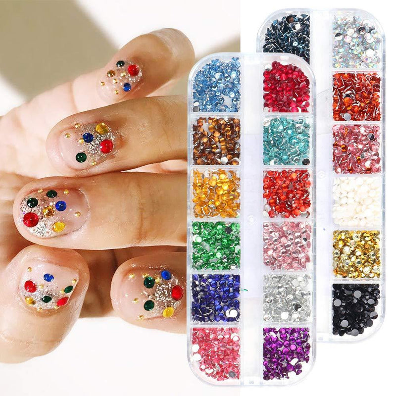 Nail Art Rhinestones Kit, 24 Colors Flat Back Nail Stones 3D Crystal Nail Art Supplies Resin Rhinestones AB Pearl Rhinestone Glass Gems with Tweezers Tool for Nail Art Decorations Manicure Tip Charms - BeesActive Australia