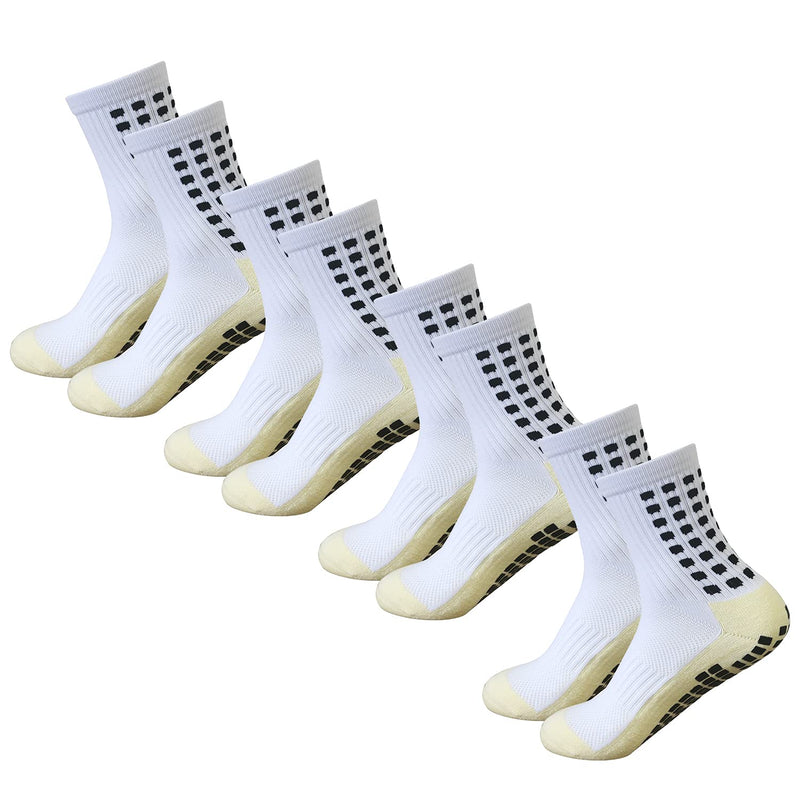 Men's Soccer Socks Anti Slip Non Slip Grip Pads for Football Basketball Sports Grip Socks, 4 Pair White - BeesActive Australia