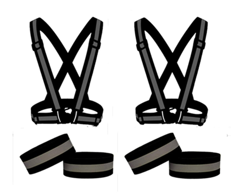 SGHVLU Running Reflective Vest 2 Pieces ElasticAdjustable ReflectiveVest with4 High-Visibility ReflectiveBelts Black - BeesActive Australia