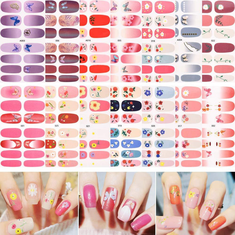 Full Wraps Nail Polish Stickers, 14 Sheets Butterfly Nail Wraps Stickers Solid Color Flower Nail Strips Self-Adhesive Full Cover Nail Art Stickers Decals Manicure DIY Decoration for Women Girls - BeesActive Australia
