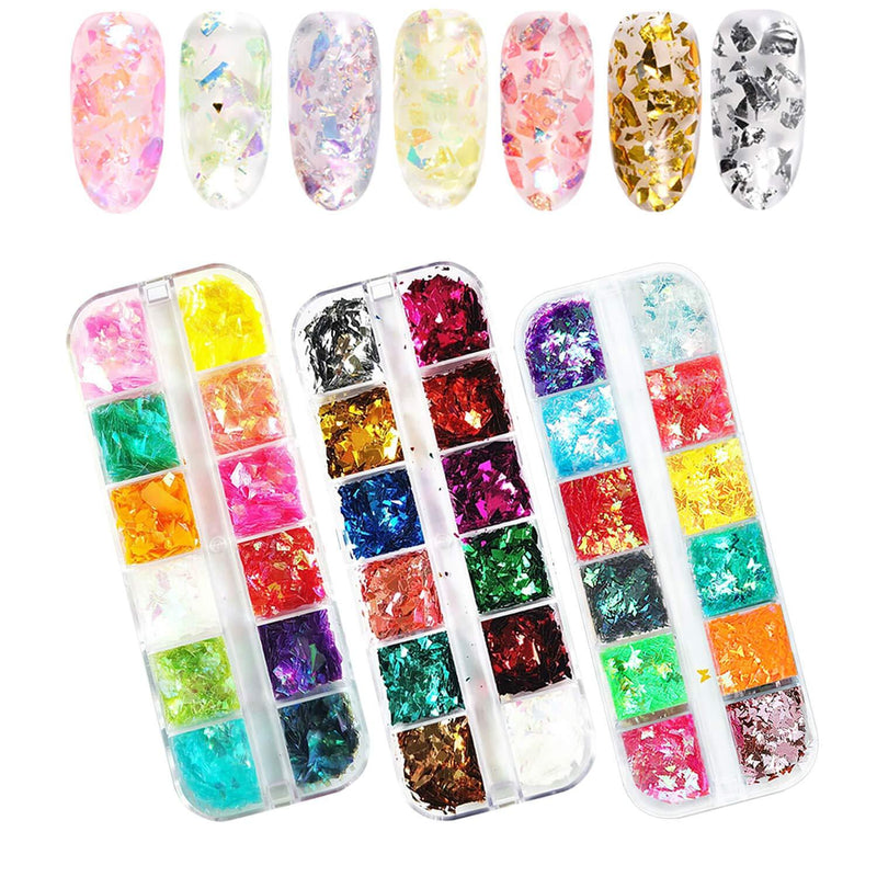 36 Colors Mermaid Nail Flakes Holographic Nail Sequins Flakes Set Irregular Iridescent Nail Glitter Flakes and Butterfly Glitter for Nail Art Design Face Body Hair DIY Crafting - BeesActive Australia