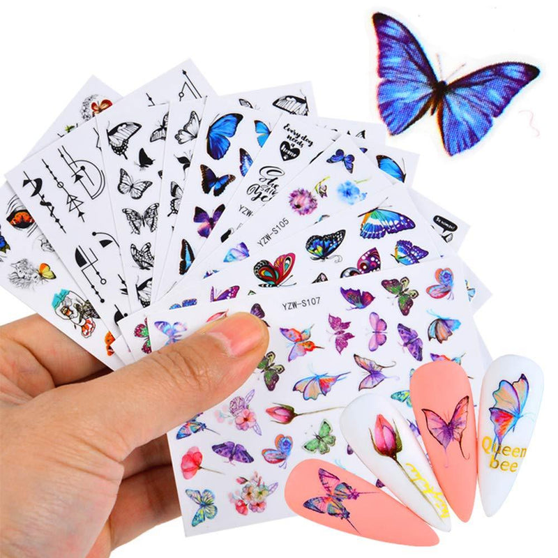 Butterfly Nail Art Stickers Decals Decoration, 8 Sheets 3D Self-Adhesive Nail Decals Butterfly Designs Nails Supplies Butterfly Stickers for DIY Colorful Colorful Butterflies Nails Manicure Decor - BeesActive Australia