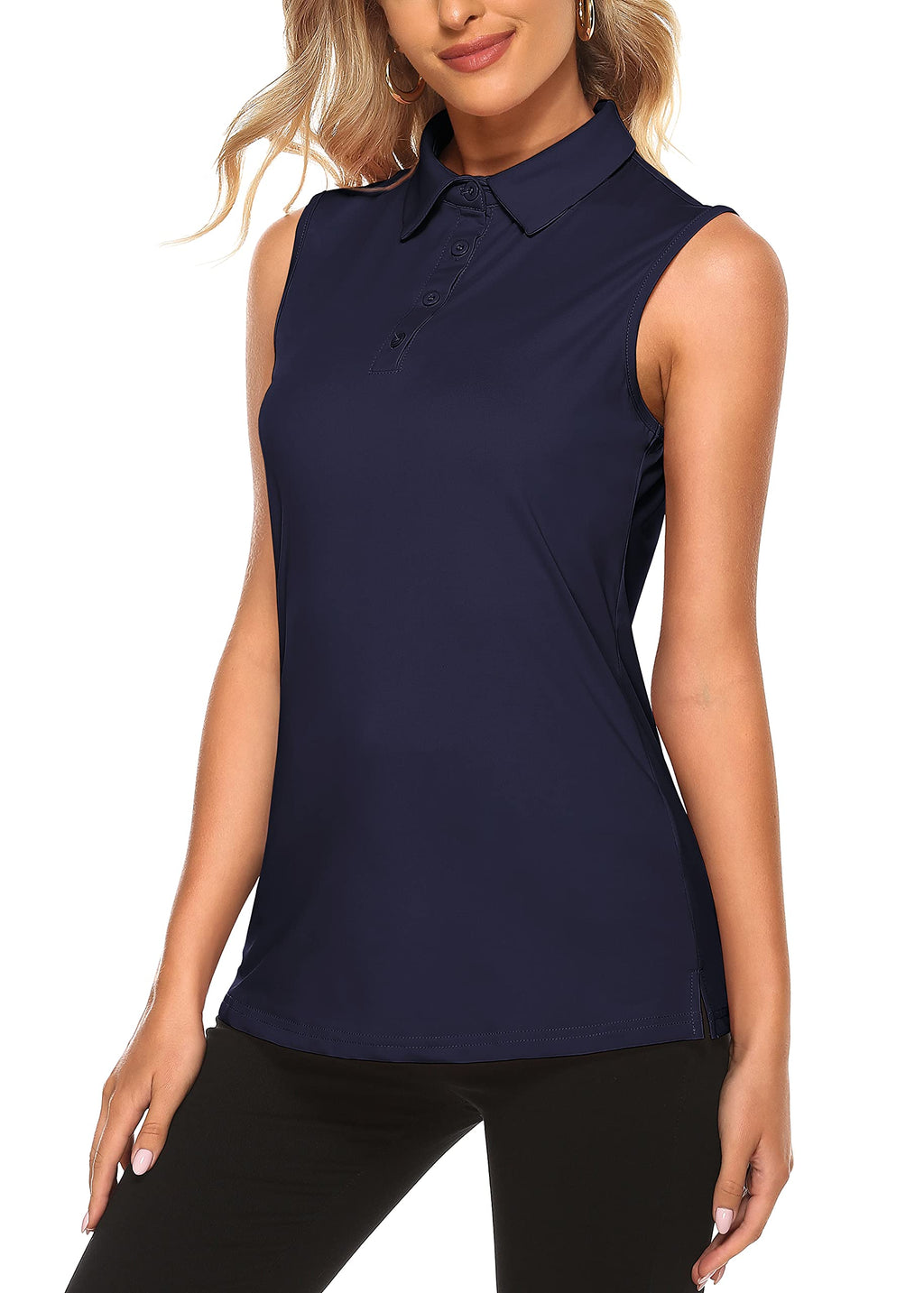 KORALHY Women's Sports Polo Shirts UPF50+ Sleeveless Golf Shirts V Neck 4-Button Quick Dry Tank Tops Blue XX-Large - BeesActive Australia