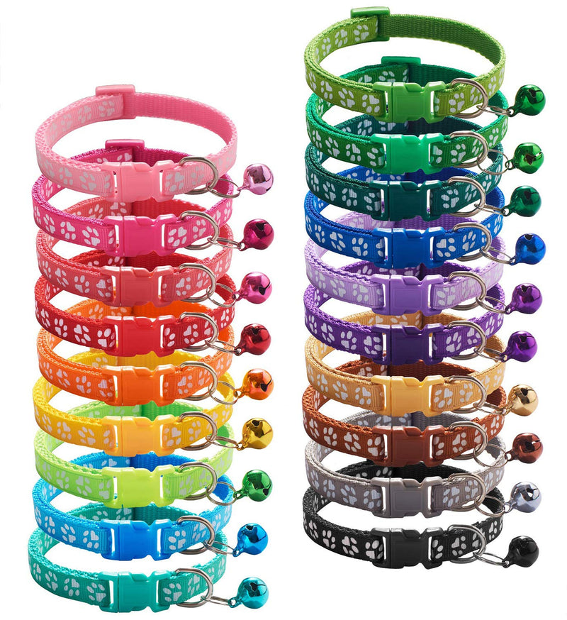 Flymind Puppy Collars, 19Pcs Whelping Puppy ID Collars with Bell Adjustable 19-32cm, Soft Nylon Litter Identification Dog Collars for Newborn Pets footprint Non breakaway - BeesActive Australia