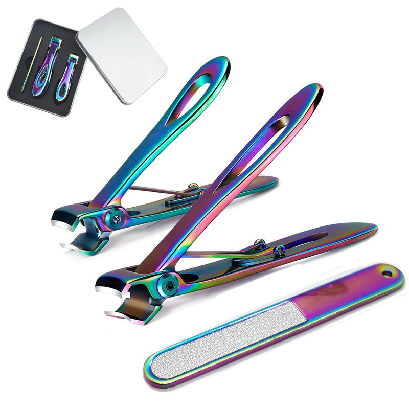 Nail Clippers for Thick Nails, Wide Jaw Opening Nail Clippers Stainless Steel Oversized Fingernail and Toenails Clippers with Nail File for Men Seniors(Chromatic) - BeesActive Australia
