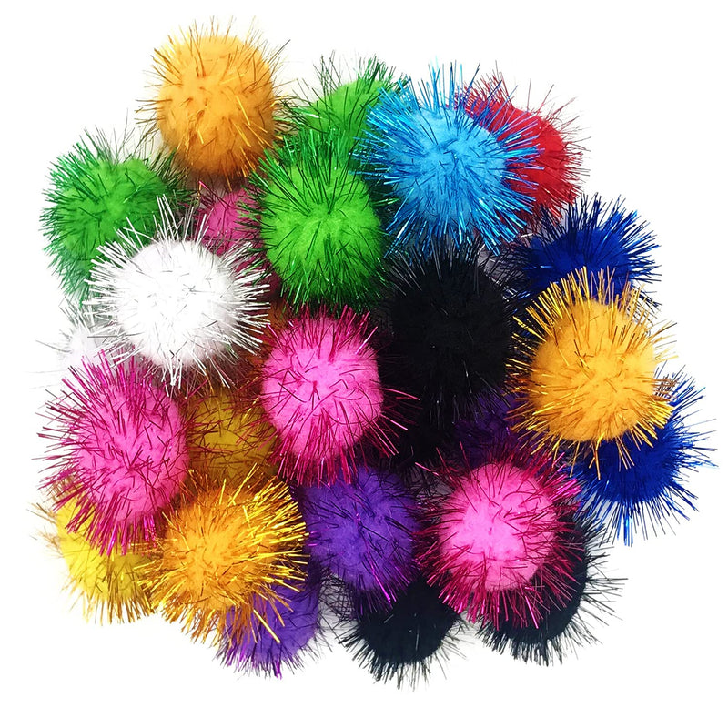 60 Pcs Sparkle Balls, 1.8 Inch Tinsel Glitter Pom Pom Balls Cat's Favorite Toys, Random Color - BeesActive Australia