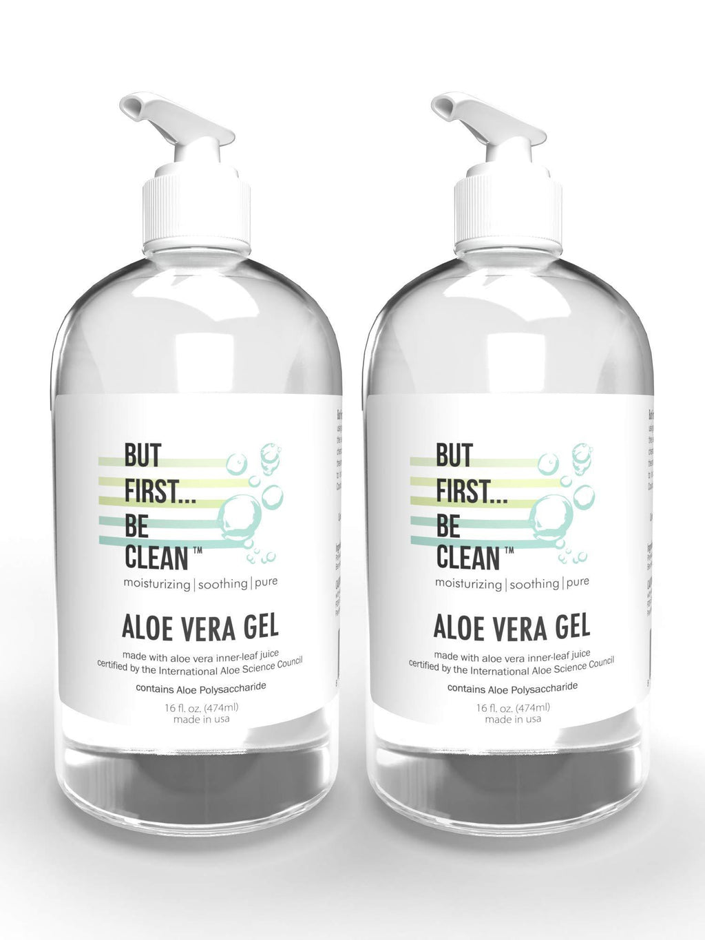 But First Be Clean Aloe Vera Gel - Hydrating & Conditioning Face, Body, Skin & Hair Care, Great for Sunburn, Acne & Eczema - International Aloe Science Council Certified - 16 oz, 2 Pack - BeesActive Australia