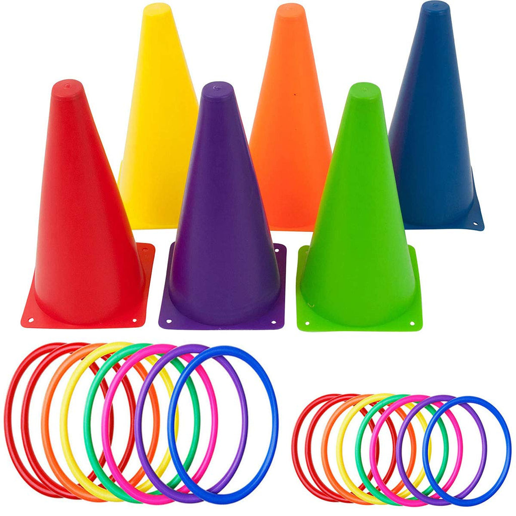 OBTANIM 26 Pcs Plastic Cones Ring Toss Combo Set Outdoor Carnival Games for Kids Adults Birthday Party Throwing Backyard Games - BeesActive Australia