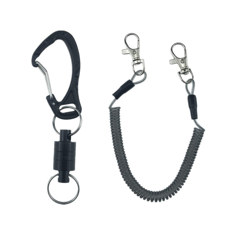 N++A Magnetic Net Release Magnet Clip Holder Retractor with Lanyard Carabiner for Fly Fishing Black/ D Carabiner - Short Lanyard: For Small Fishing Tools - BeesActive Australia