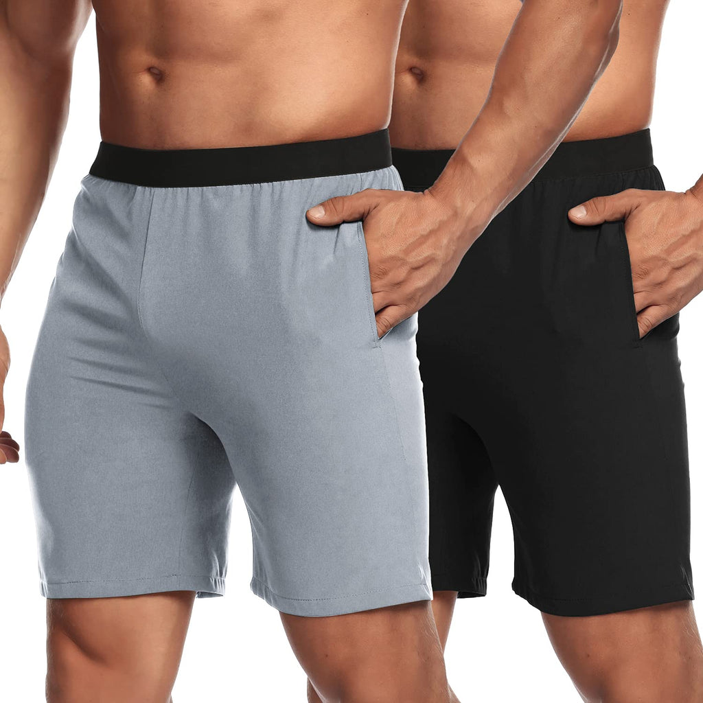 COOFANDY Men's Shorts 2 Pack Workout Training Quick Dry Simplicity Exercise Shorts Beach Black/Gray - BeesActive Australia