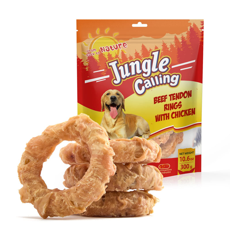 Jungle Calling Beef Tendons for Adult Dogs, Chicken Wrapped Tendons Dog Chews Long Lasting Hip and Joint Supplement for Dogs with Glucosamine (Ring) - BeesActive Australia
