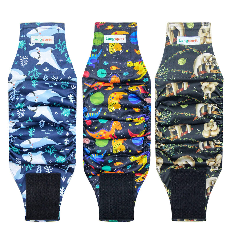 Langsprit Male Belly Bands for Dogs (Pack of 3) - High Absorbing Dog Wraps Male Washable - Reusable Male Dog Diapers Medium Sloth,Whale,Dinosaur - BeesActive Australia
