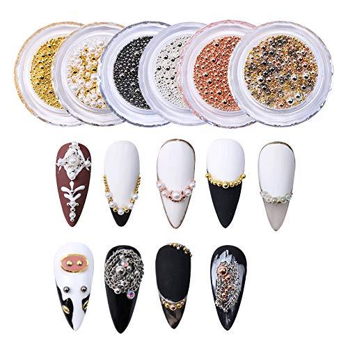 6 Boxes/Color Mix Sizes Nail Art Decoration 3D Simulation Pearls Highlight 3D Round Steel Ball Glitter - BeesActive Australia