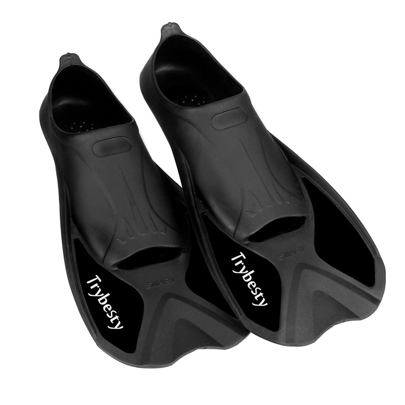 Trybesty Swim Fins,Short Snorkel Fins Travel Size Flippers for Snorkeling Diving Swimming Adult Men Women Black S(MEN:5-6;WOMEN:6-7) - BeesActive Australia
