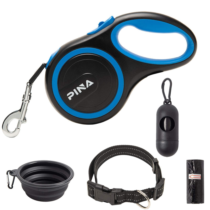 PINA Retractable Dog Leash, 26ft Dog Leash for Small Medium Large Dogs Up to 110lbs, 360° Tangle-Free Strong Reflective Nylon Tape, with Anti-Slip Handle, One-Handed Brake, Pause, Lock Black Blue - BeesActive Australia