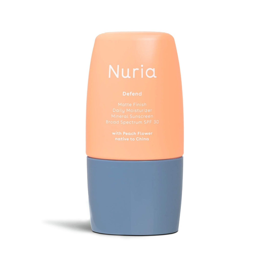 Nuria Beauty | Defend Matte Finish Daily Moisturizer with All-Mineral SPF 30, Broad Spectrum Sunscreen with Peach Flower to Shield & Protect Skin | 25 mL | Clean Beauty, Cruelty-Free & Vegan - BeesActive Australia