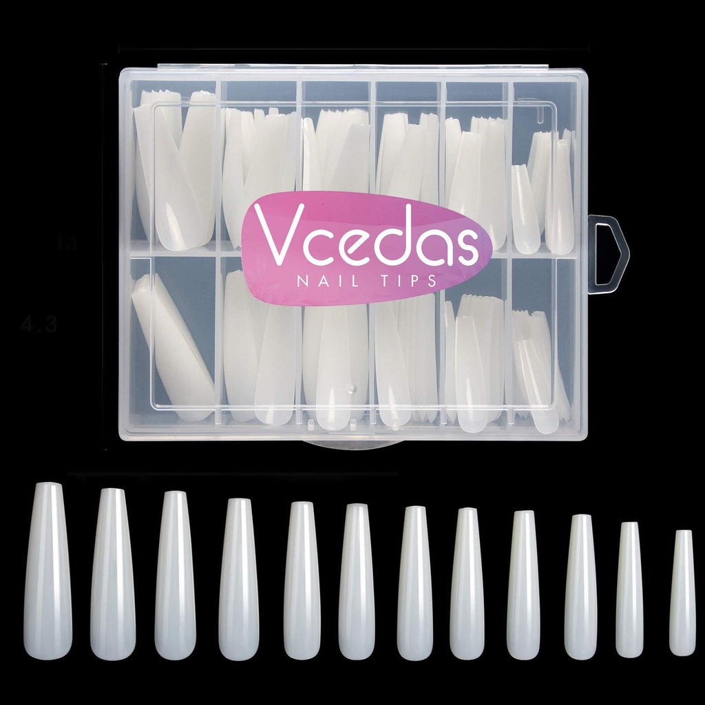 Vcedas 240PCS Extra Long Full Cover Nails XXL Coffin Tips Natural Long Ballerina False Nail Tips for DIY Finger with Box (240 Natural) 240 Natural - BeesActive Australia