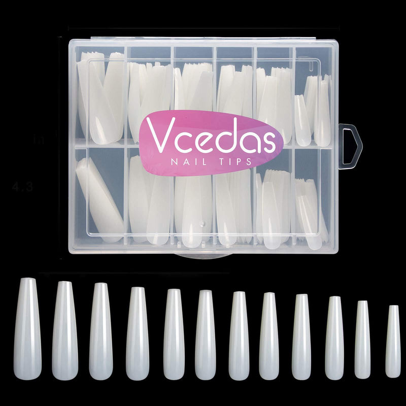 Vcedas 240PCS Extra Long Full Cover Nails XXL Coffin Tips Natural Long Ballerina False Nail Tips for DIY Finger with Box (240 Natural) 240 Natural - BeesActive Australia