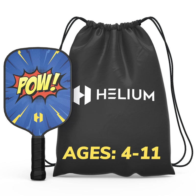 Helium Pickleball Paddle for Kids – Child Size Paddle for Children 12 and Under, Lightweight Honeycomb Core, Graphite Strike Face, Pickleball Paddle & Drawstring Bag - POW! 1 Paddle Set - BeesActive Australia