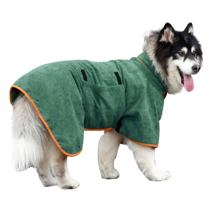 Dog Drying Coat Bathrobe Towel, Microfibre Material Fast Drying Super Absorbent Dog Bath Robe, Pet Quick Drying Moisture Absorbing with Adjustable Collar and Waist Xlarge: back length 29.5" Green - BeesActive Australia