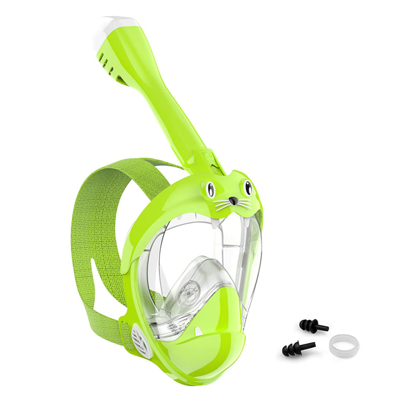 Jwintee Full Face Snorkel Mask, Diving Mask for Kids and Adults,180° Panoramic View Snorkel Mask with Camera Mount, Safe Breathing, Anti-Leak&Anti-Fog Fluorescent Green-Kids X-Small - BeesActive Australia
