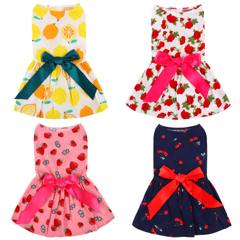 URATOT 4 Pieces Cute Pet Dress Dog Dress with Lovely Bow Puppy Dress Pet Apparel Dog Clothes for Small Dogs and Cats Floral Medium - BeesActive Australia