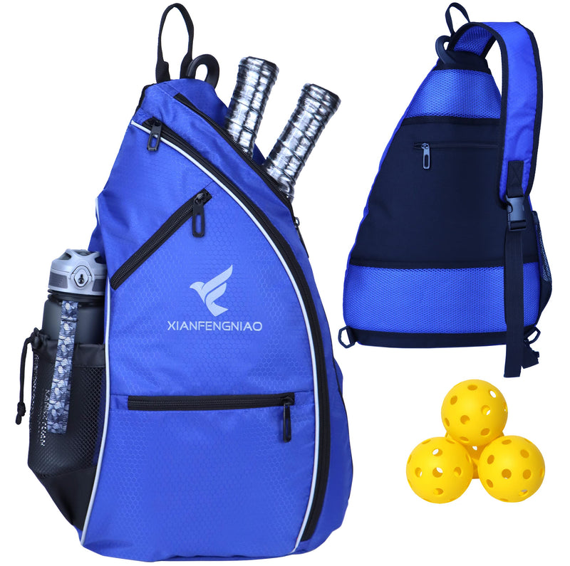 Sling Bag Sports Pickleball Bag Pickleball Backpack for Men Women Adjustable Tennis Bag for Pickleball Paddle with Fence Hook,Water Bottle Holder Blue - BeesActive Australia