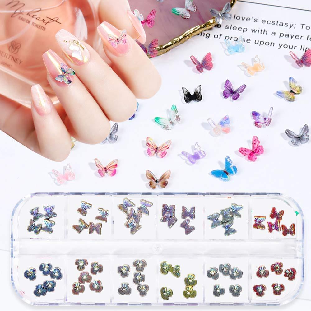 3D Colorful Flowers and Butterfly Nail Charms Nail Art Rhinestones Decoration Ornaments DIY Manicure for Acrylic Nails - BeesActive Australia