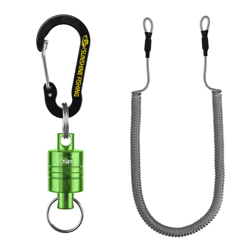 SF Strongest Magnetic Net Release Magnet Clip Holder Retractor with Coiled Lanyard Carabiner Green Magnet+ Black Carabiner Long Lanyard: For Landing Net etc. - BeesActive Australia