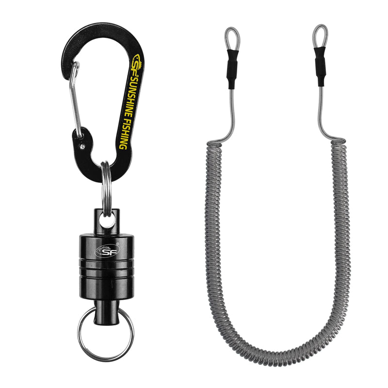 SF Strongest Magnetic Net Release Magnet Clip Holder Retractor with Coiled Lanyard Carabiner Black Magnet+ Black Carabiner Long Lanyard: For Landing Net etc. - BeesActive Australia