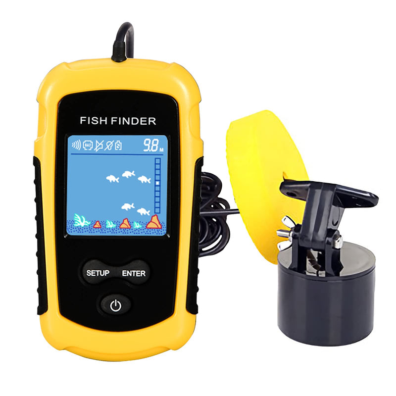 Atibin Handheld Kayak Fish Depth Finder Portable Transducer Fish Finder Sonar Boat Dock Fish Finders Display Water Fishing Yellow - BeesActive Australia