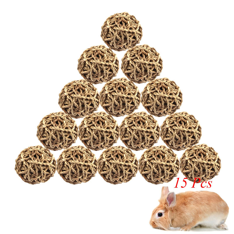 Small Animal Ball Toy, Rabbit Activity Toy, Small Animal Chew Toys Grass Ball for Hamsters Gerbils Bunny Rabbits Guinea Pigs 15 Pcs - BeesActive Australia
