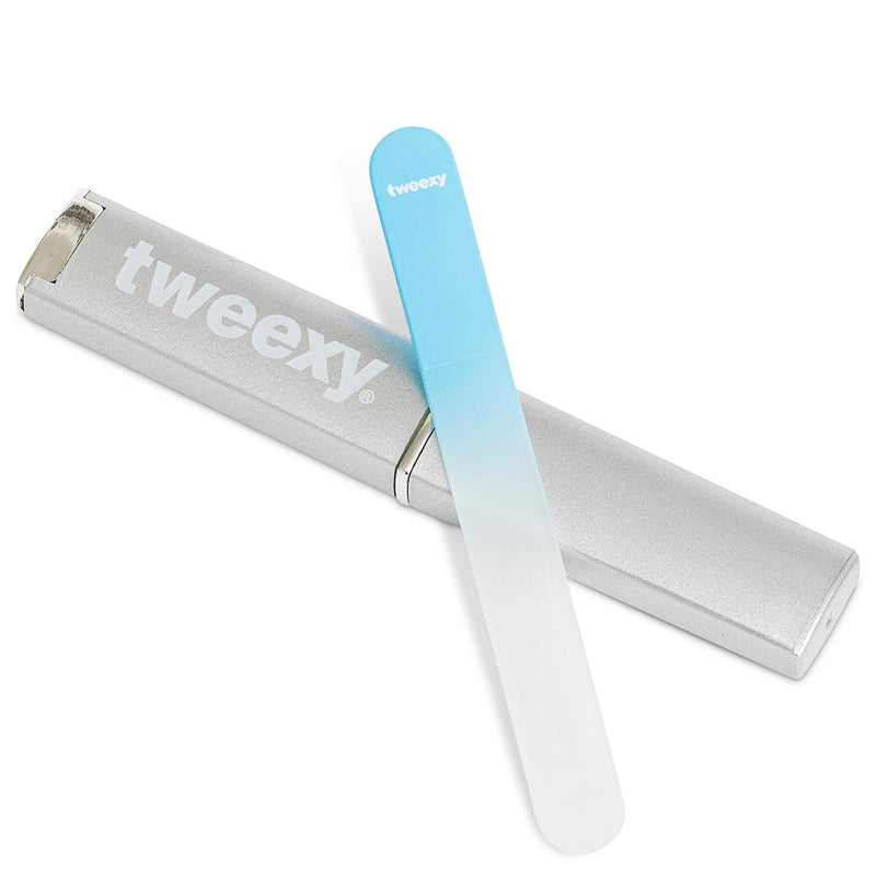 tweexy Genuine Czech Crystal Glass Baby Nail File with Protective Case and Vinyl Sleeve, Manicure and Pedicure Tool, Baby Nail Care Accessories (Light Blue) Light Blue - BeesActive Australia