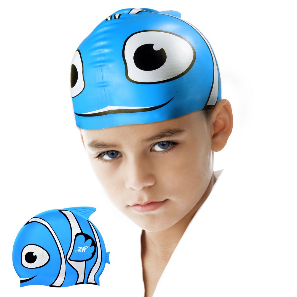 ZIONOR Kids Swim Caps, C1MINI Durable Flexible Silicone Swimming Caps Comfortable Fit for Children Girls Boys BlueFish - BeesActive Australia