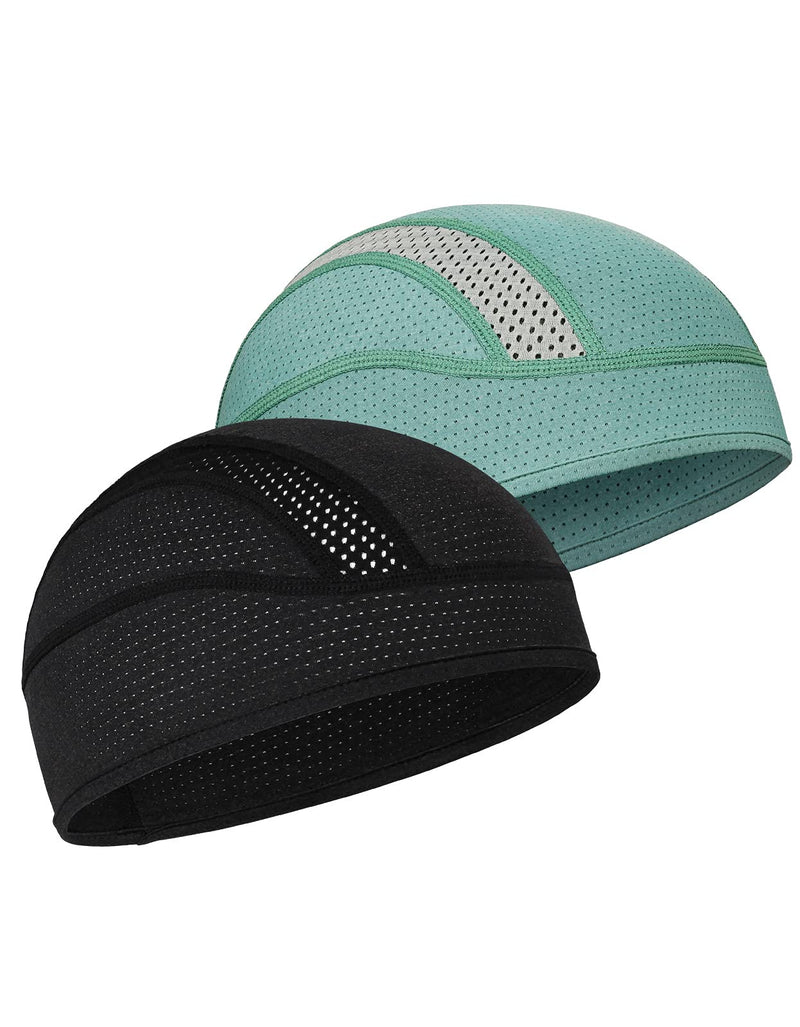 Skull Cap Helmet Liner Beanie, Cooling Mesh Cycling Running Hat for Men Women, Fits Under Helmets Black & Green (Mesh Ice Silk) - BeesActive Australia