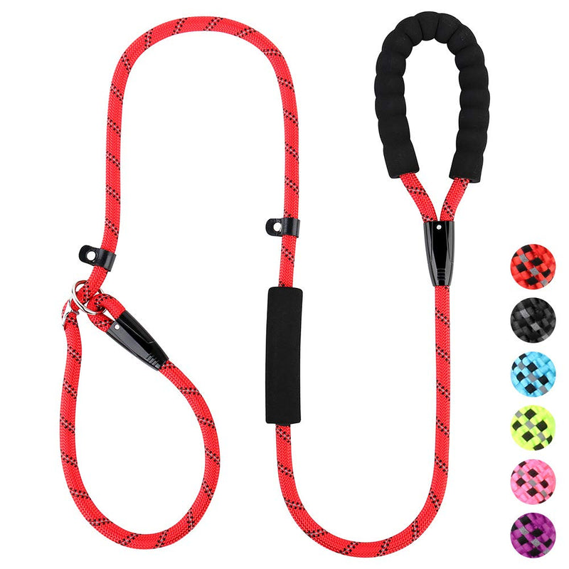 PLUTUS PET Slip Lead Dog Leash, Anti-Choking with Traffic Padded Two Handles, Reflective Strong Sturdy Heavy Duty Rope Leash, 6FT Dog Training Leash for Medium Large Dogs 6 ft Red - BeesActive Australia
