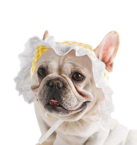 Dog Hat, YAODHAOD Summer Pet Lace Baby Hat Princess Sun Cap, Adjustable Dog Outdoor Sport Sun Protection Visor Sunbonnet Outfit with Ear Holes for Small and Medium Dog L (Pack of 1) Yellow - BeesActive Australia