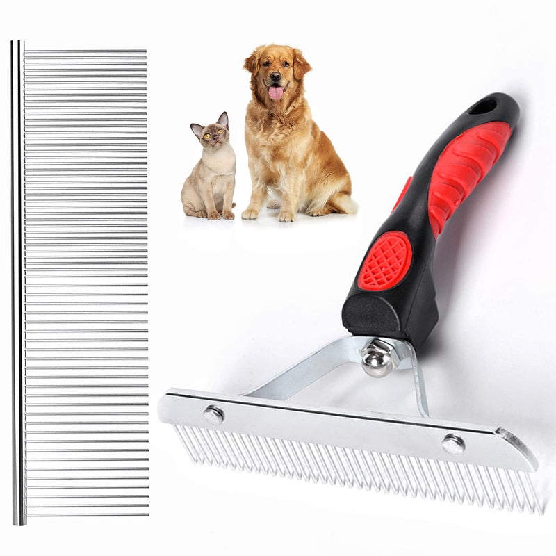 Grooming Rake Undercoat Brush for Dogs Long Hair, Long Tooth Undercoat Rake + Stainless Steel Dog Comb, Deshedding Tool Set for Husky Long-haired Cats - BeesActive Australia