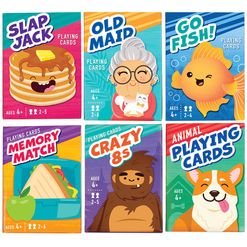 LotFancy Card Games for Kids, 6 Decks, Include Go Fish, Old Maid, Crazy Eights, Memory Match, Slap Jack, Animal Playing Cards - BeesActive Australia