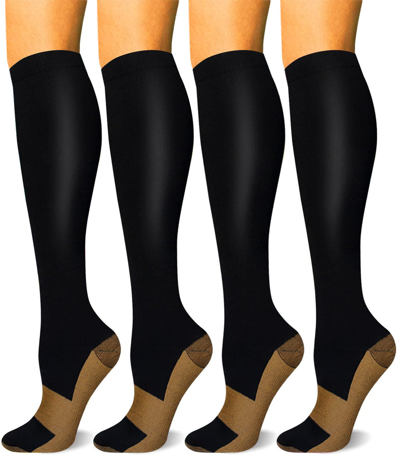 HLTPRO Compression Socks for Women & Men(4 Pairs) - Best Support for Medical，Circulation, Nurses, Running, Travel Large-X-Large Black Copper 4 Pairs - BeesActive Australia