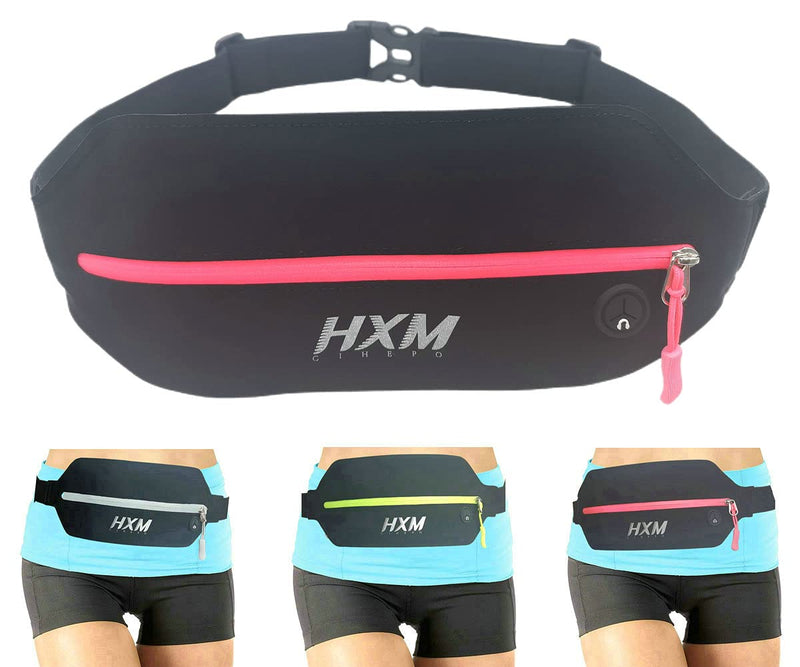 Upgraded Running Belt, Lycra Coated Spandex Water Resistant Slim Sport Waist Pack, Multi-purpose Phone Pouch Fanny Pack for Cycling, Jogging, Race, Fitness, Hiking - 2021 (Black / Pink, Medium) Black / Pink - BeesActive Australia