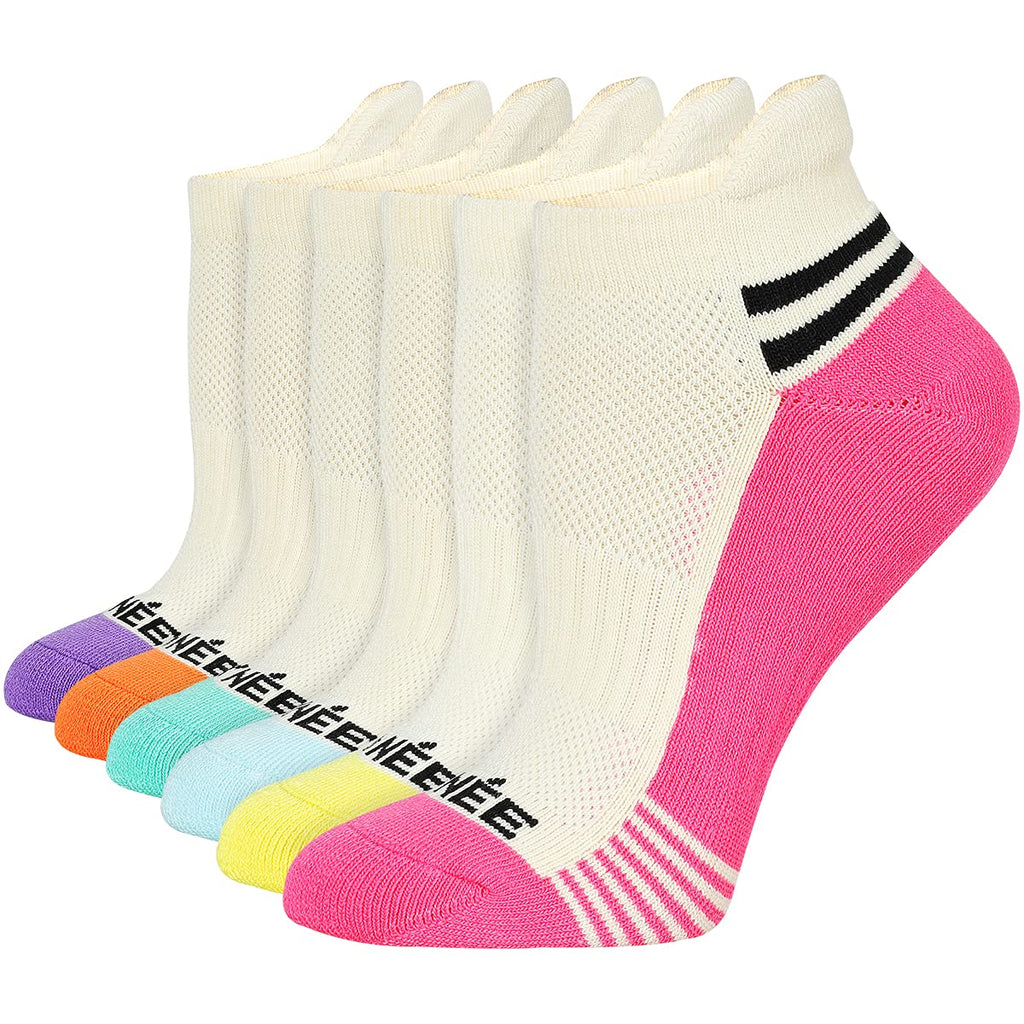 JOYNÉE Womens Low Cut Athletic Socks Heel Tab Colorful Cushioning Ankle Casual Socks 6 Pairs Beige - BeesActive Australia