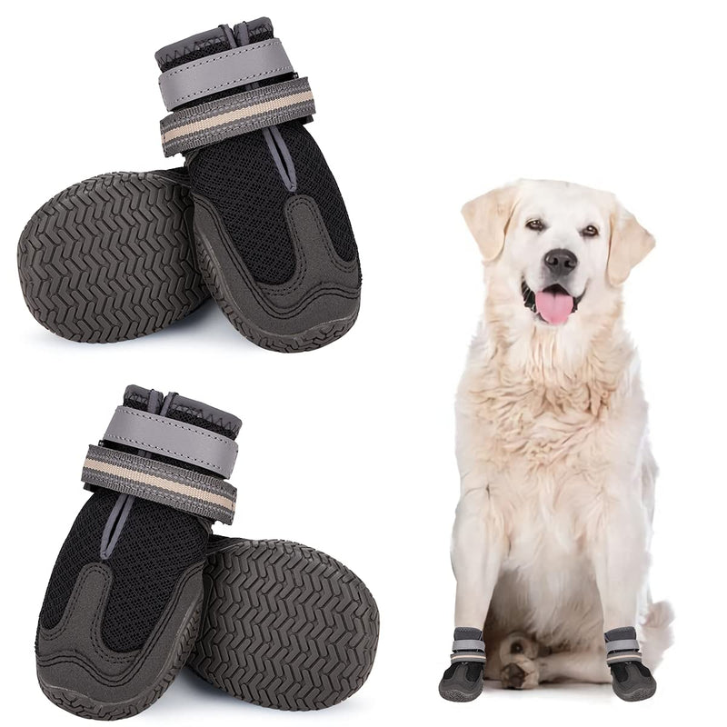 Dog Shoes for Hot Pavement, Mesh Dog Boots with Rugged Anti-Slip Sole, Summer Dog Booties Breathable Durable with Adjustable & Reflective Straps for Medium Large Dogs Hiking Jogging Backpacking #4 Black-4pcs - BeesActive Australia